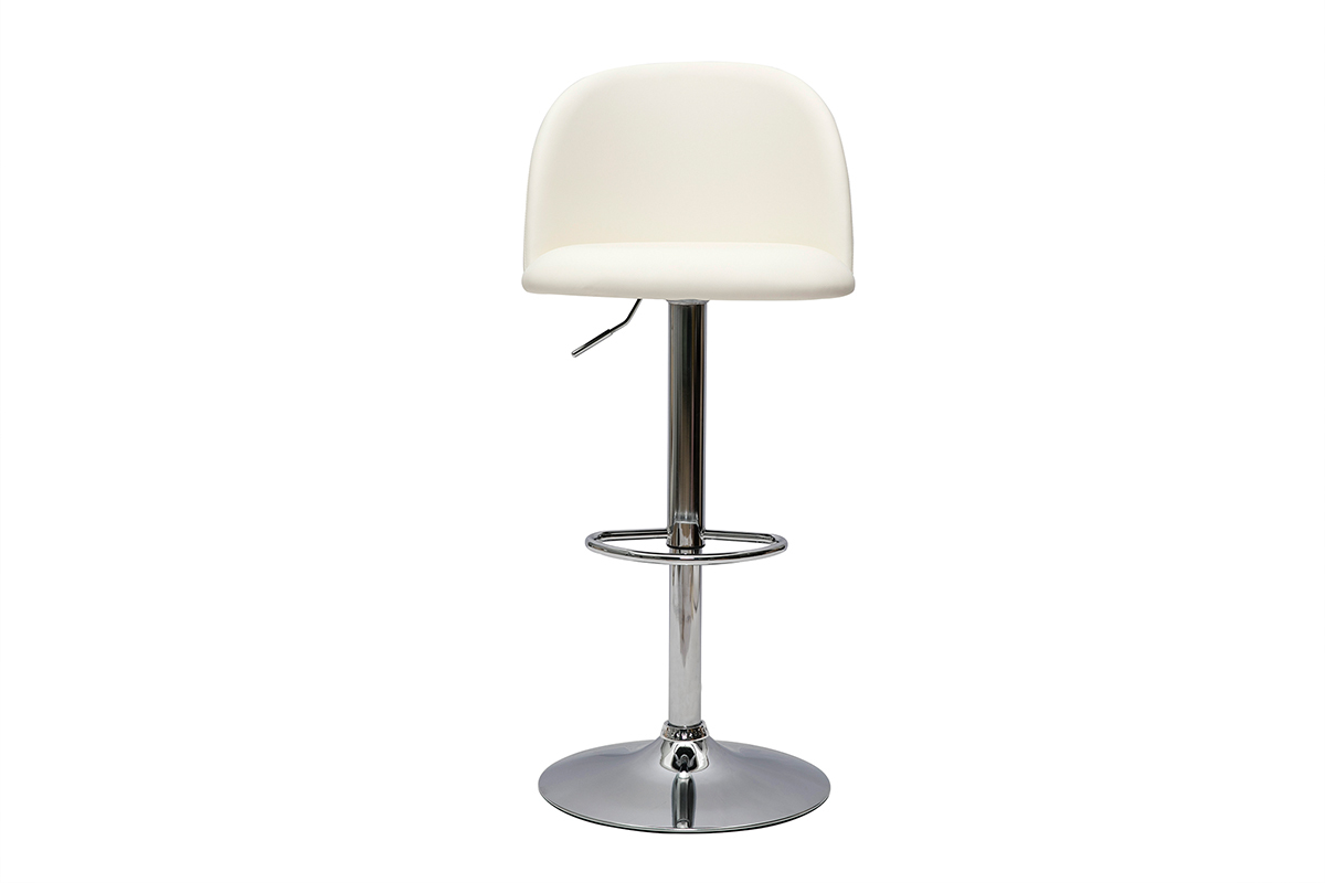 Set de 2taburetes de cocina ajustables de poliuretano blanco y metal cromado CELESTE