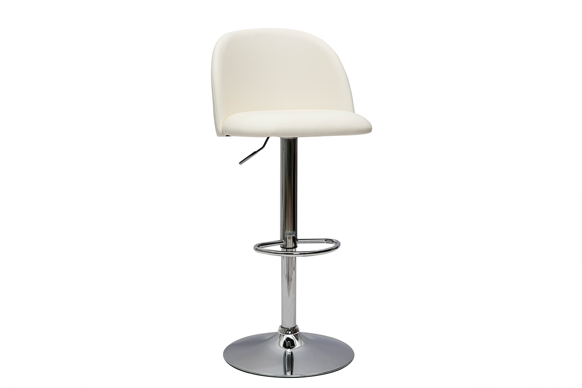 Set de 2taburetes de cocina ajustables de poliuretano blanco y metal cromado CELESTE
