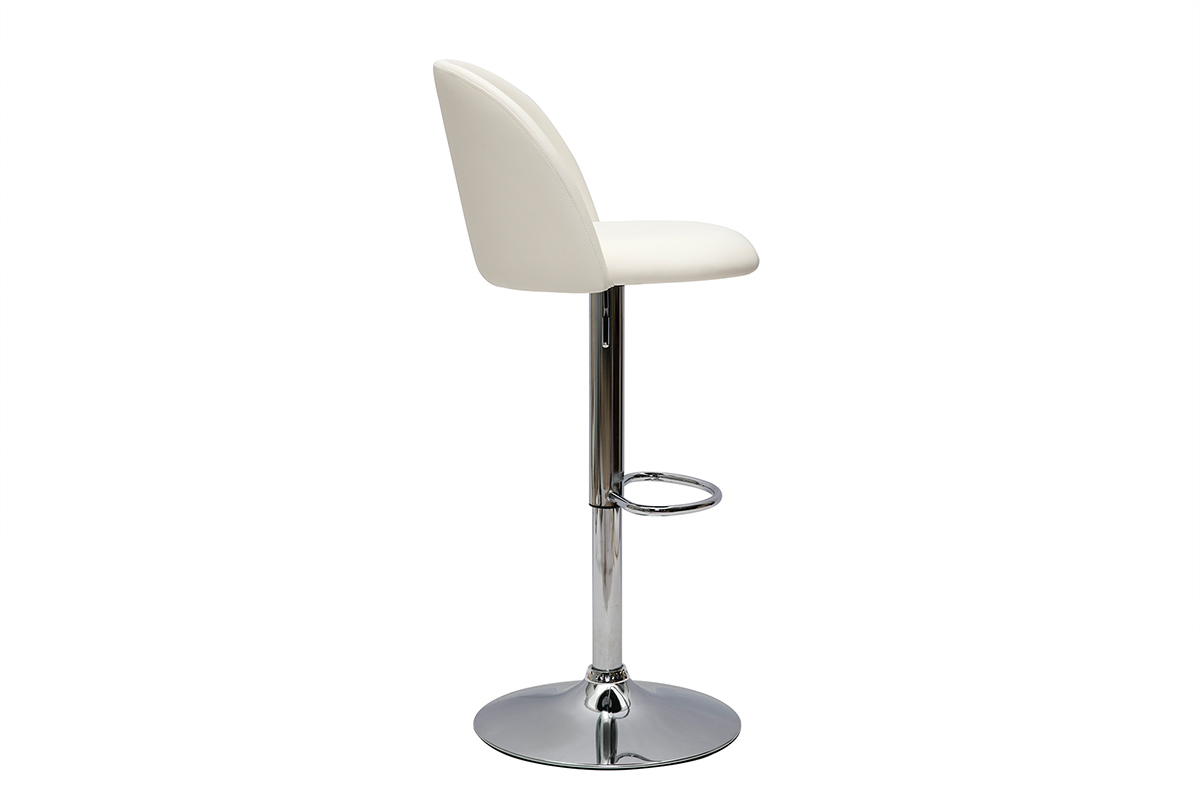 Set de 2taburetes de cocina ajustables de poliuretano blanco y metal cromado CELESTE