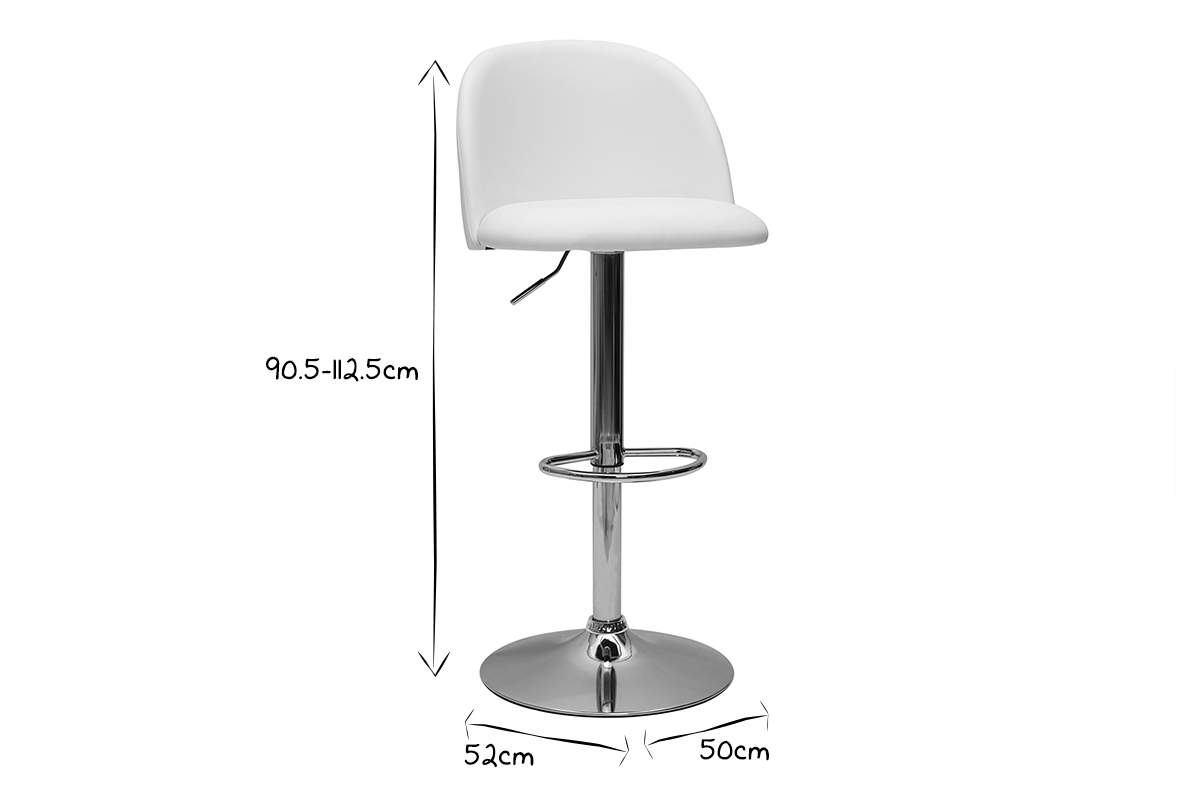 Set de 2taburetes de cocina ajustables de poliuretano blanco y metal cromado CELESTE
