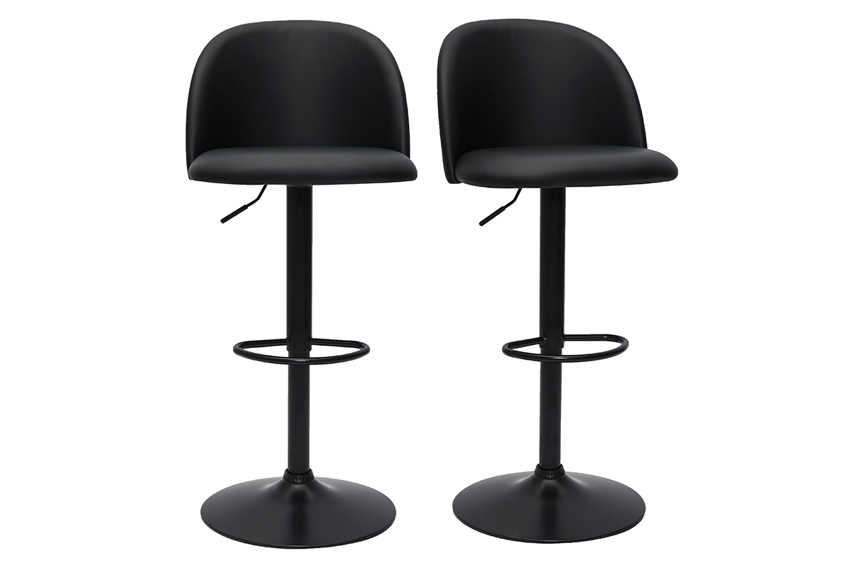 Set de 2taburetes de cocina ajustables de poliuretano negro y metal negro CELESTE