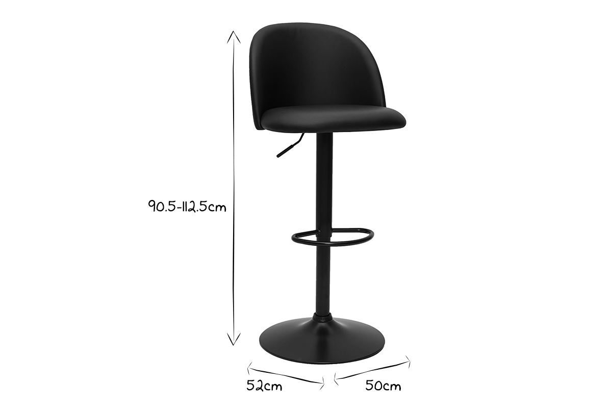 Set de 2taburetes de cocina ajustables de poliuretano negro y metal negro CELESTE