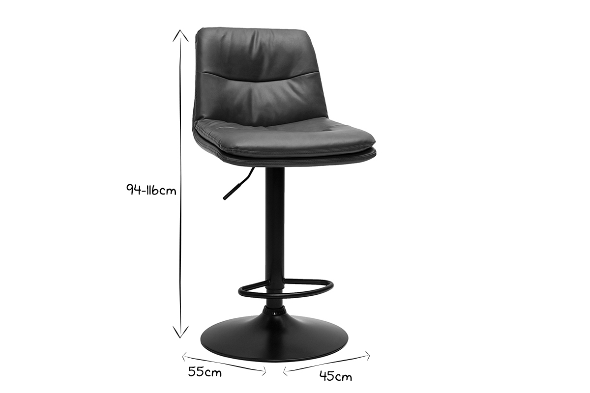 Set de 2taburetes de cocina ajustables de poliuretano negro y metal negro HASTA