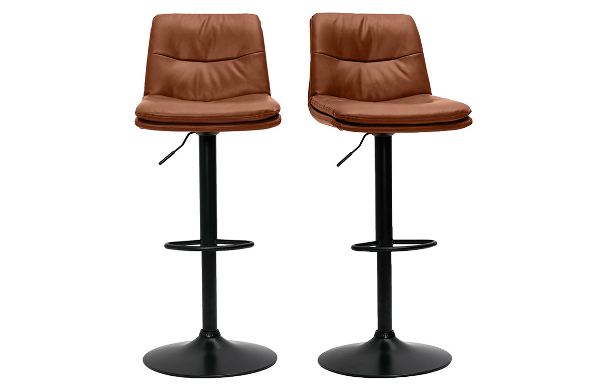 Set de 2taburetes de cocina ajustables de poliuretano negro y metal negro HASTA