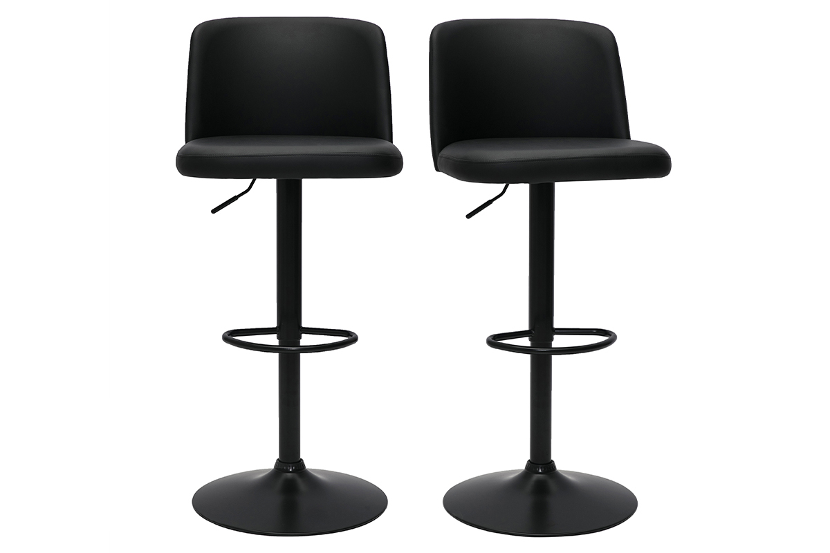 Set de 2taburetes de cocina ajustables de poliuretano negro y metal negro MONTI