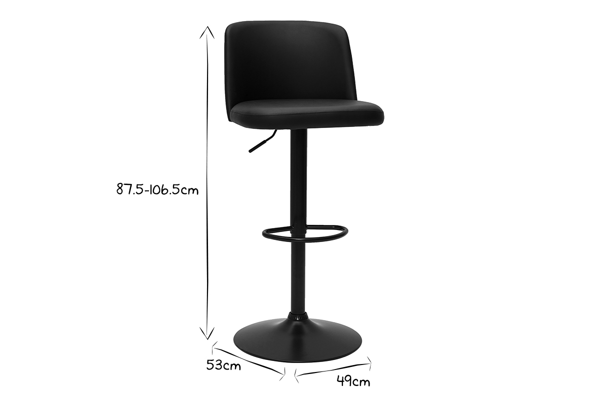 Set de 2taburetes de cocina ajustables de poliuretano negro y metal negro MONTI