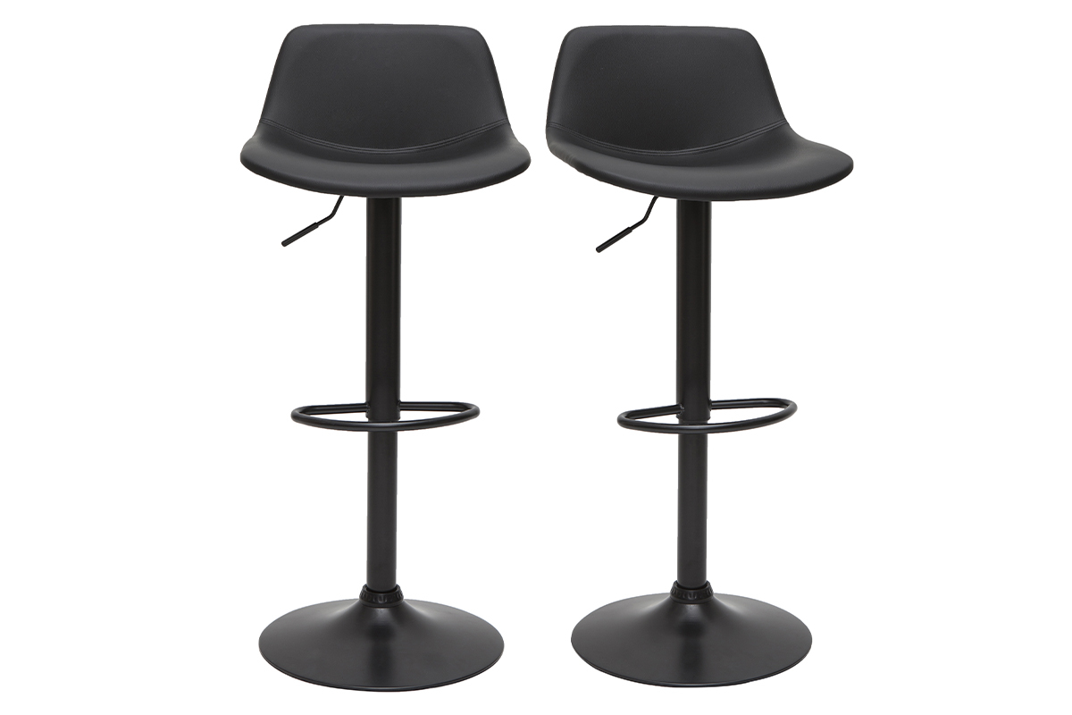 Set de 2 taburetes de cocina ajustables de poliuretano y metal negro NONIE