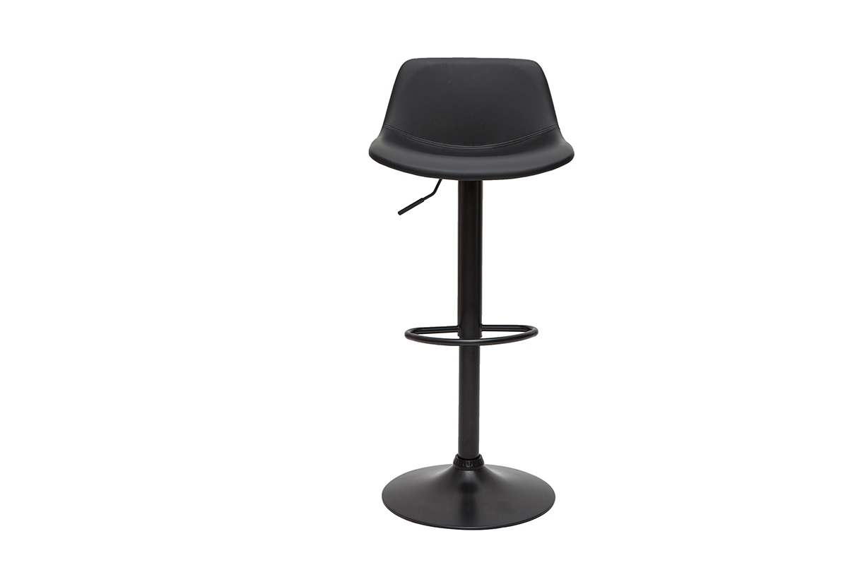 Set de 2 taburetes de cocina ajustables de poliuretano y metal negro NONIE