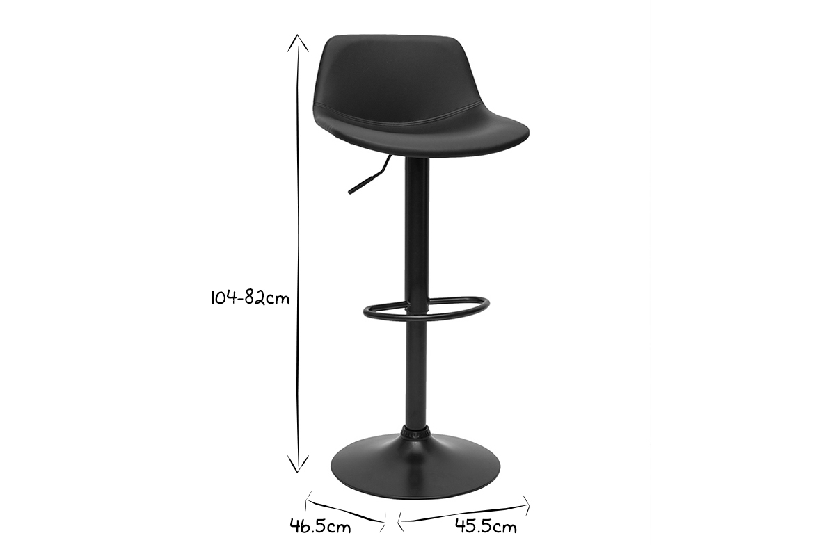 Set de 2 taburetes de cocina ajustables de poliuretano y metal negro NONIE