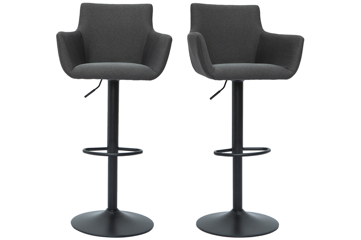 Set de 2taburetes de cocina ajustables de tela gris antracita y metal negro CARLIE