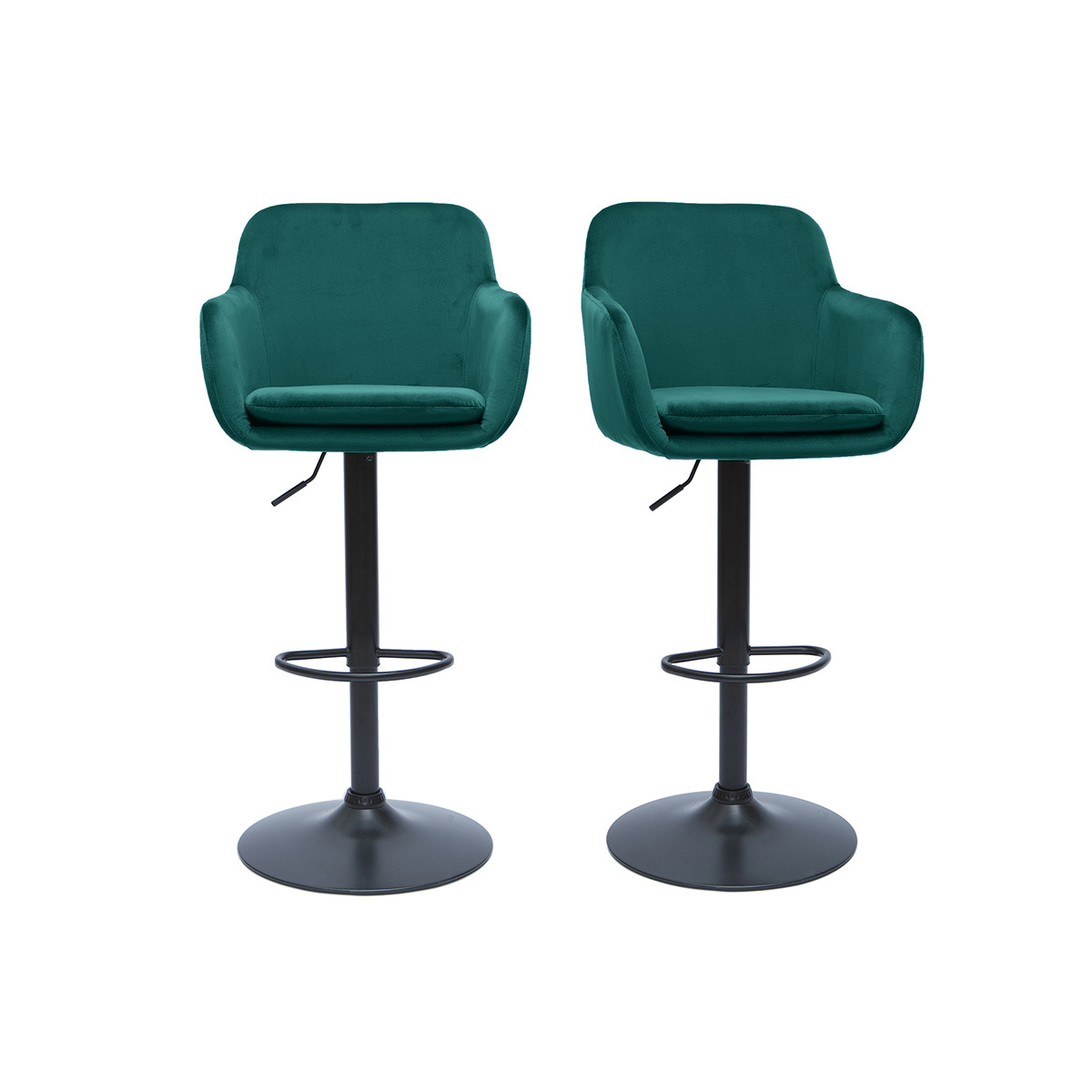 Set de 2 taburetes de cocina ajustables de terciopelo azul petróleo y metal negro AMIKA
