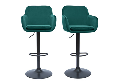 Set de 2 taburetes de cocina ajustables de terciopelo azul petróleo y metal negro AMIKA
