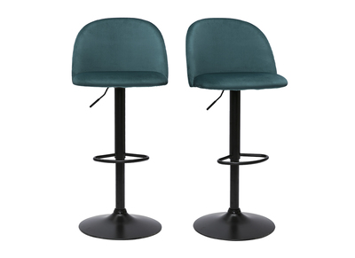 Set de 2 taburetes de cocina ajustables de terciopelo azul petróleo y metal negro CELESTE