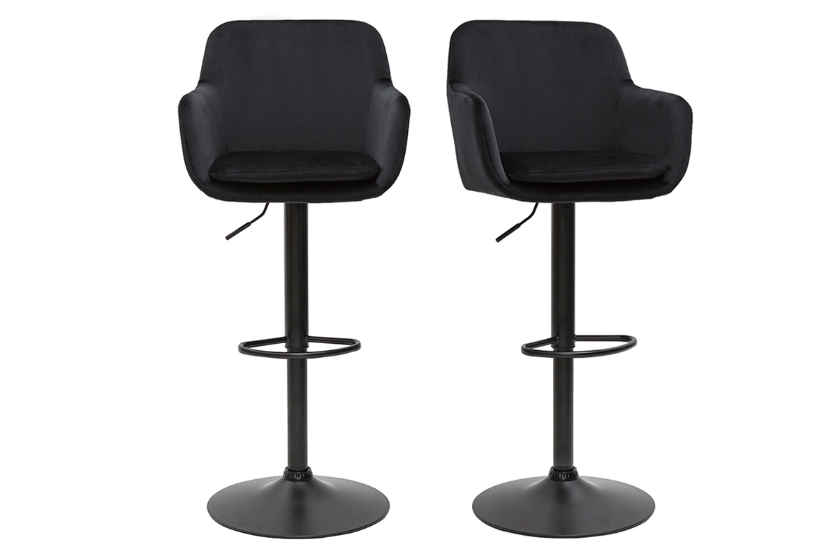 Set de 2 taburetes de cocina ajustables de terciopelo negro y metal AMIKA