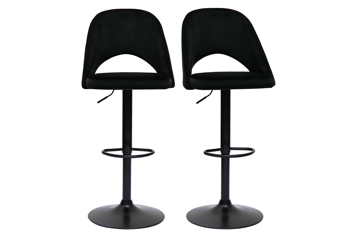 Set de 2 taburetes de cocina ajustables de terciopelo negro y metal negro COSETTE