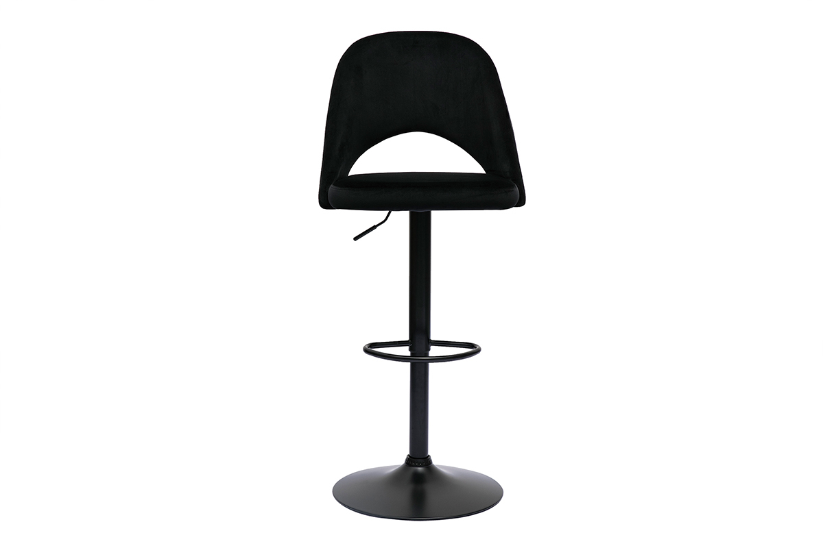Set de 2 taburetes de cocina ajustables de terciopelo negro y metal negro COSETTE