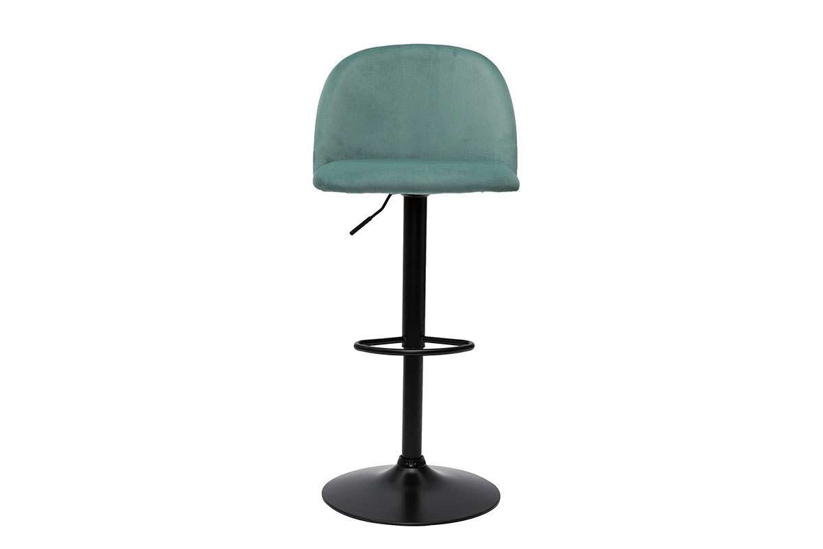 Set de 2taburetes de cocina ajustables de terciopelo verde celadn y metal negro CELESTE