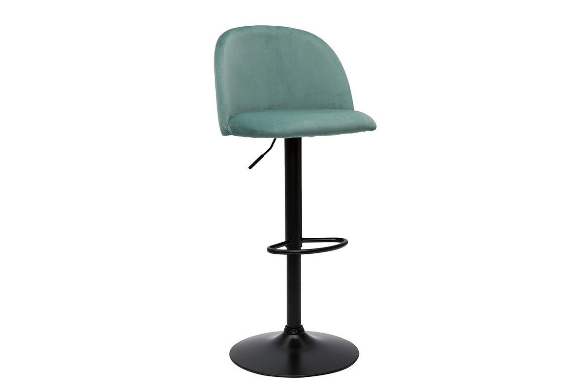 Set de 2taburetes de cocina ajustables de terciopelo verde celadn y metal negro CELESTE