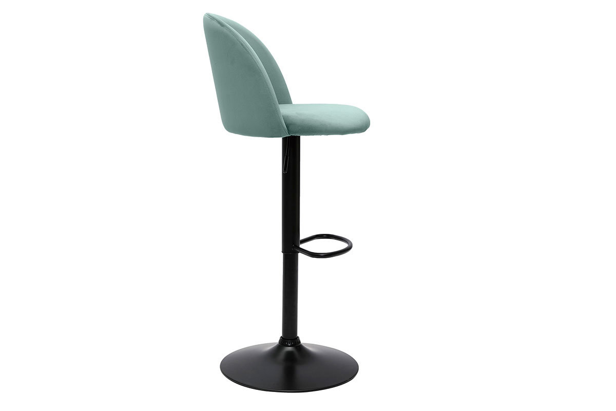 Set de 2taburetes de cocina ajustables de terciopelo verde celadn y metal negro CELESTE