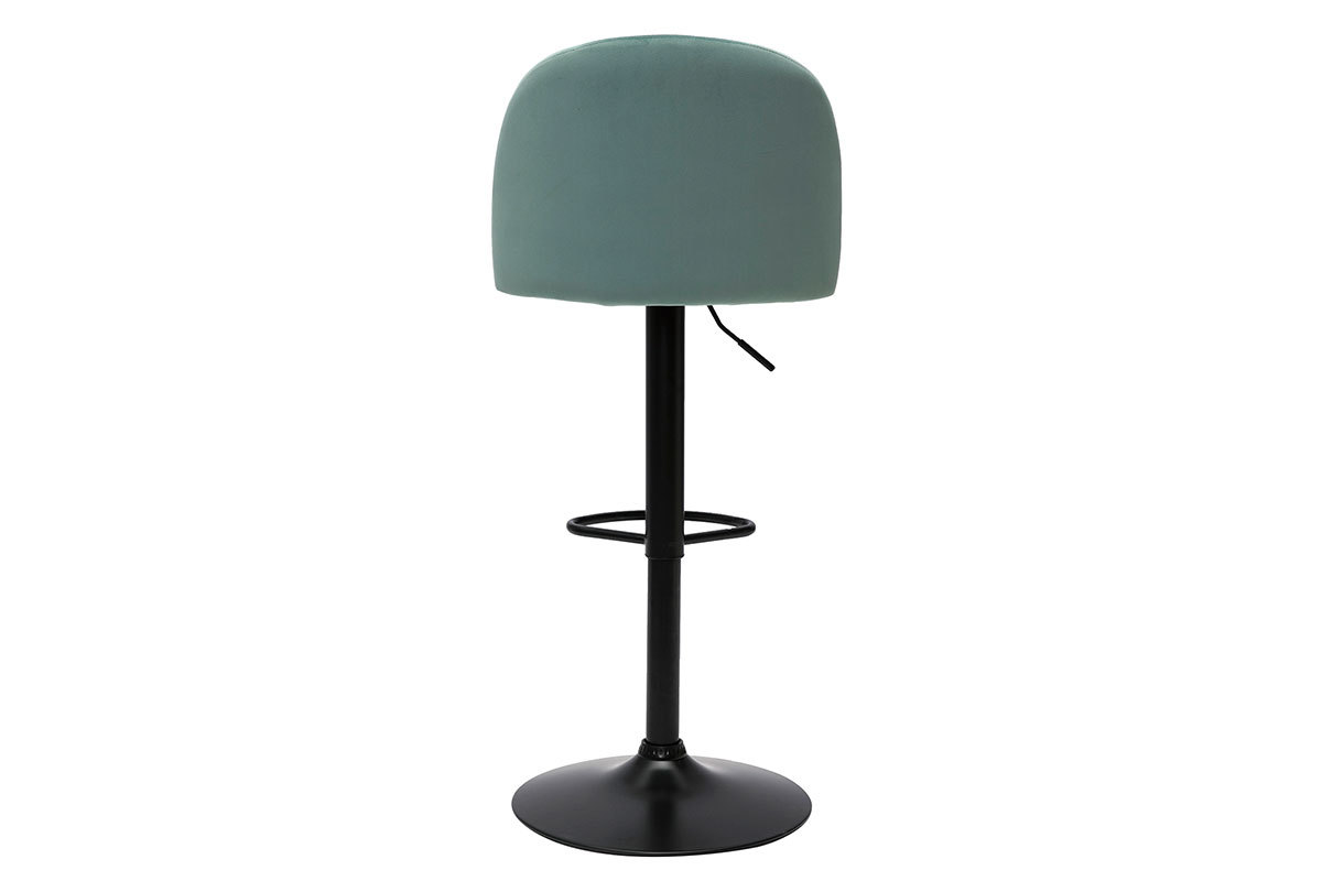 Set de 2taburetes de cocina ajustables de terciopelo verde celadn y metal negro CELESTE