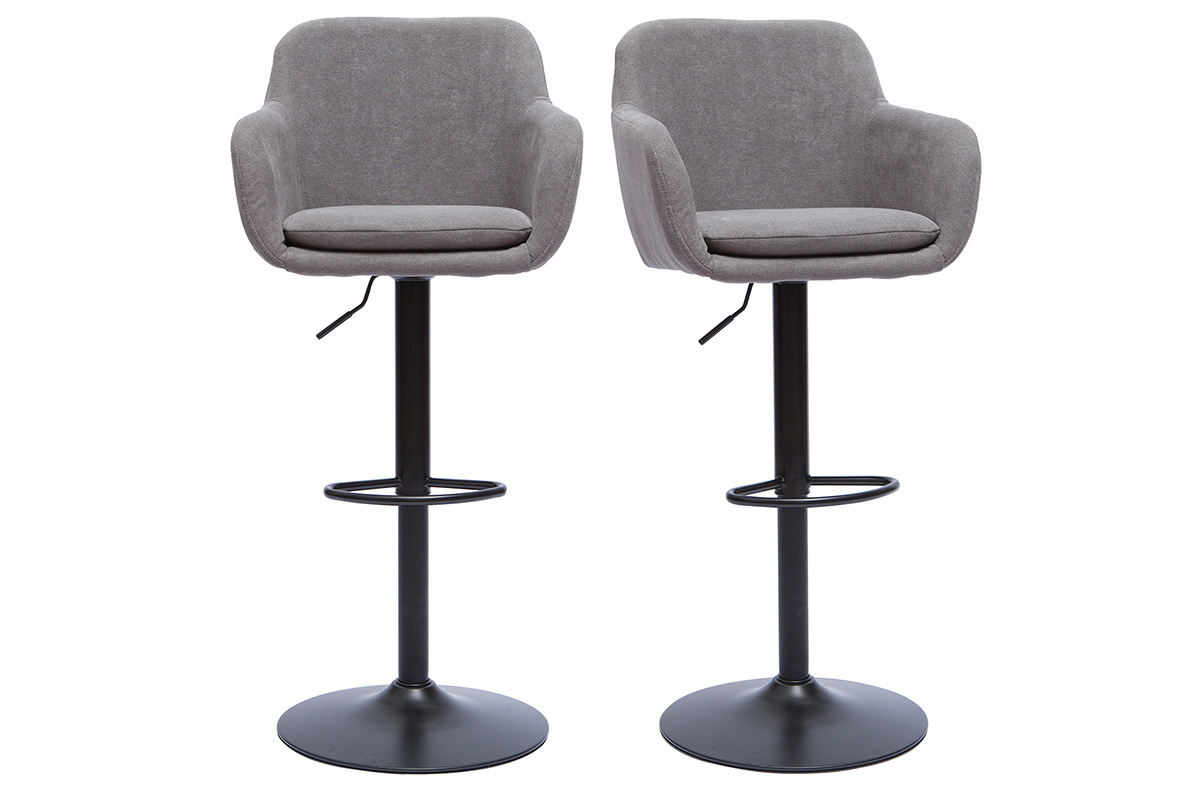 Set de 2 taburetes de cocina ajustables efecto terciopelo gris claro AMIKA