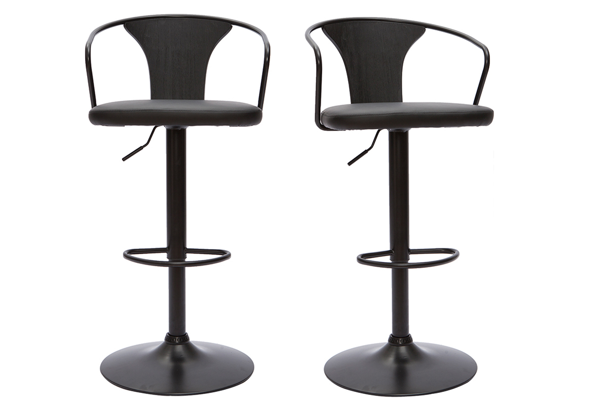 Set de 2 taburetes de cocina ajustables negros estilo industrial BECKETT