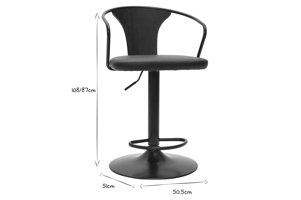 Set de 2 taburetes de cocina ajustables negros estilo industrial BECKETT
