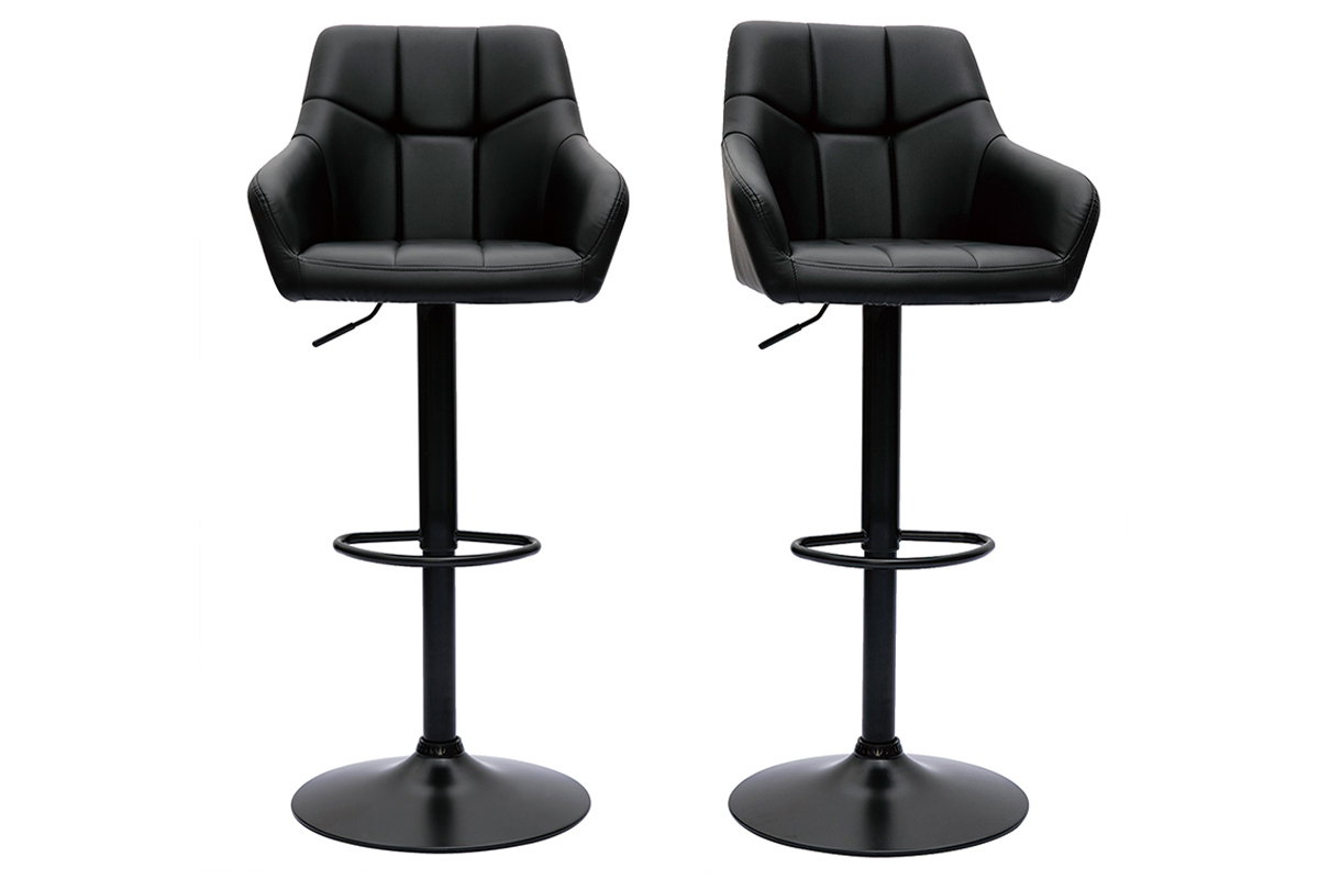 Set de 2 taburetes de cocina ajustables y acolchados negros y metal negro 360 MONTERO
