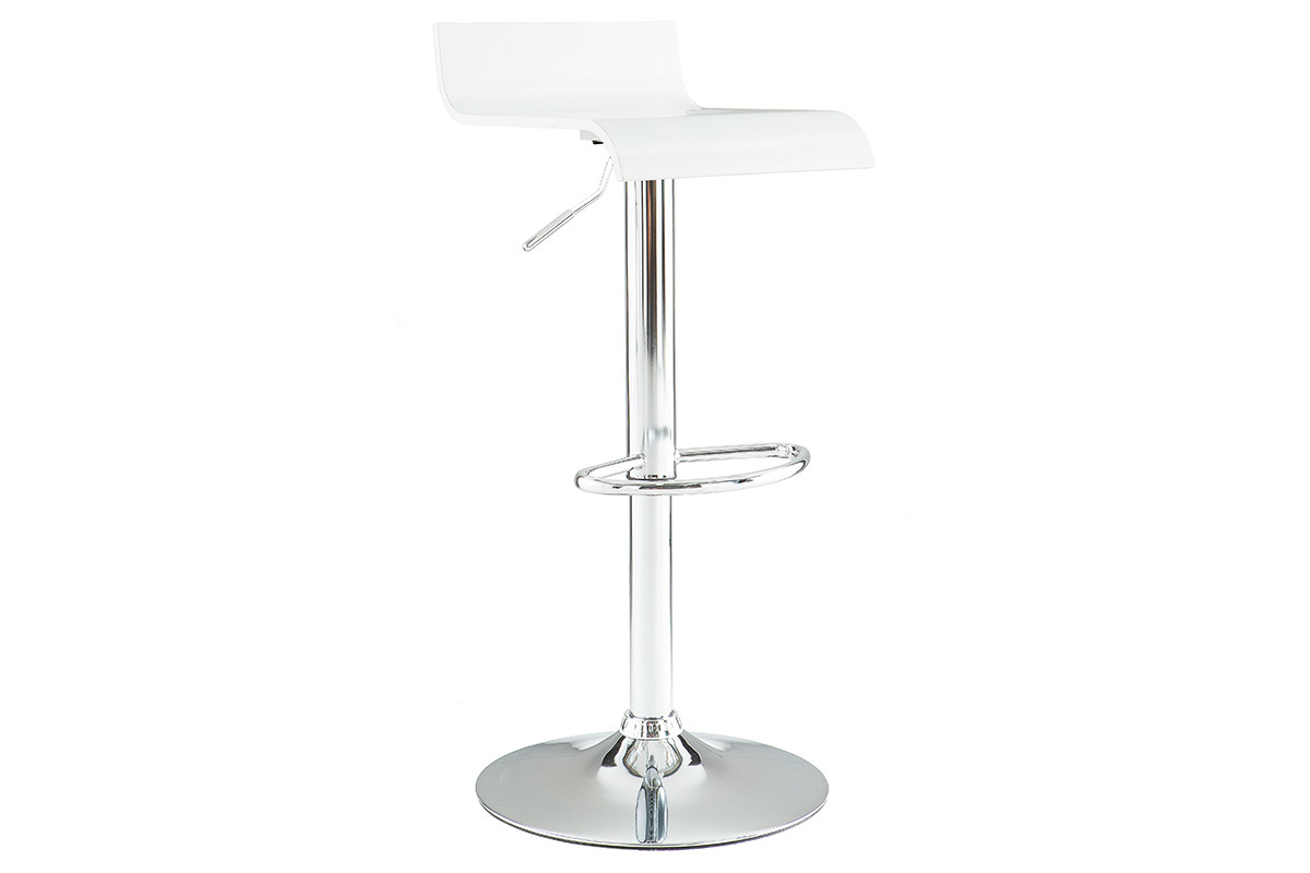Set de 2 taburetes de cocina blancos con madera y acero cromado SURF V2