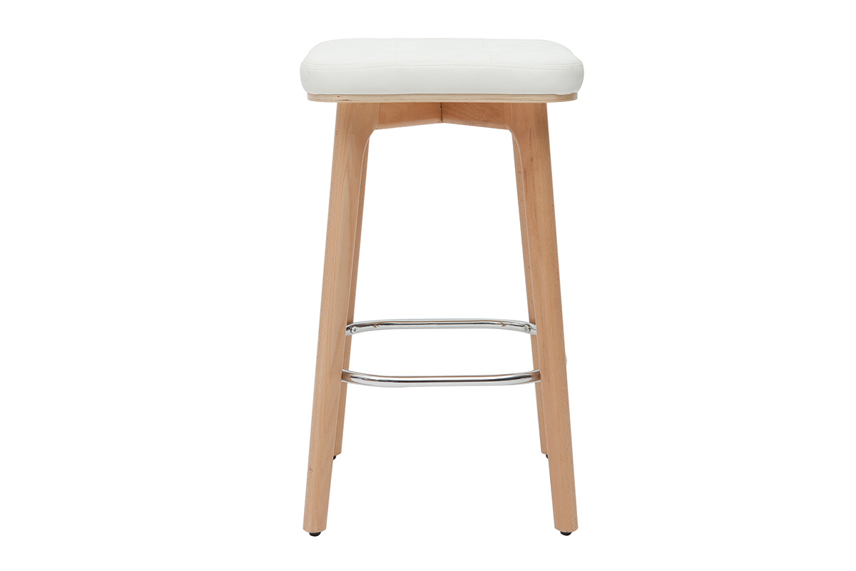 Set de 2taburetes de cocina blancos y de madera clara 65cm GRAMMA