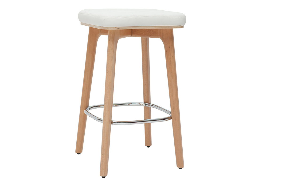 Set de 2taburetes de cocina blancos y de madera clara 65cm GRAMMA
