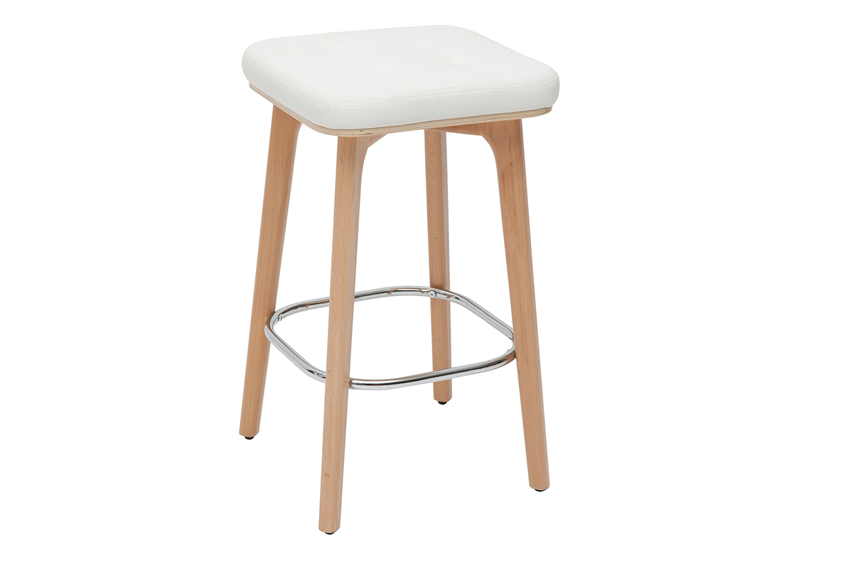 Set de 2taburetes de cocina blancos y de madera clara 65cm GRAMMA