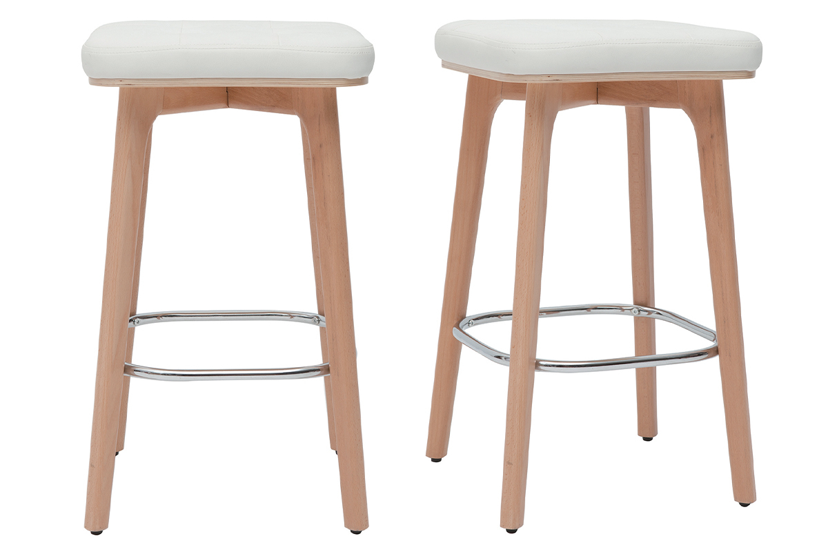 Set de 2taburetes de cocina blancos y de madera clara 65cm GRAMMA