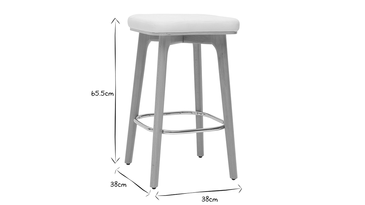 Set de 2taburetes de cocina blancos y de madera clara 65cm GRAMMA