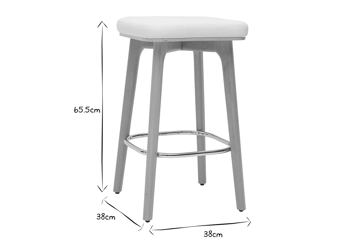 Set de 2taburetes de cocina blancos y de madera clara 65cm GRAMMA