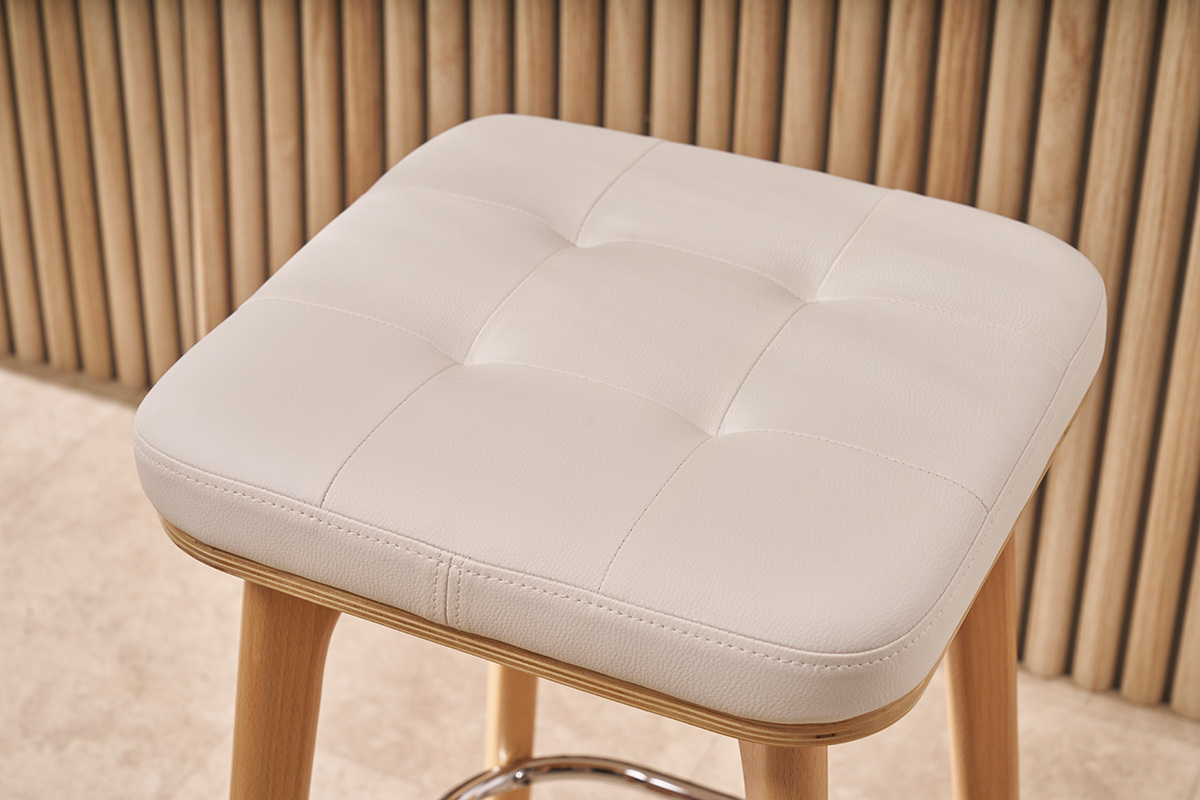 Set de 2taburetes de cocina blancos y de madera clara 65cm GRAMMA