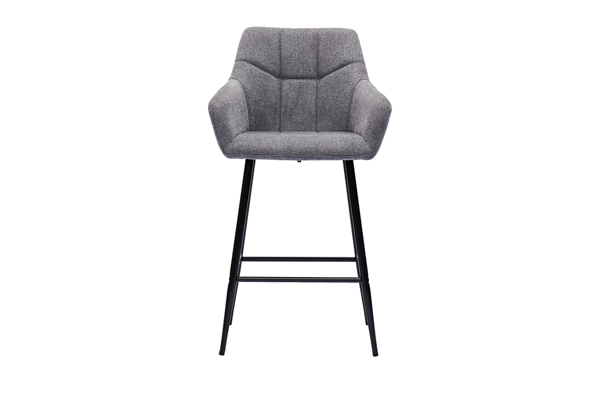Set de 2 taburetes de cocina con asiento acolchado de tela efecto aterciopelado texturizado gris y metal negro 65 cm MONTERO