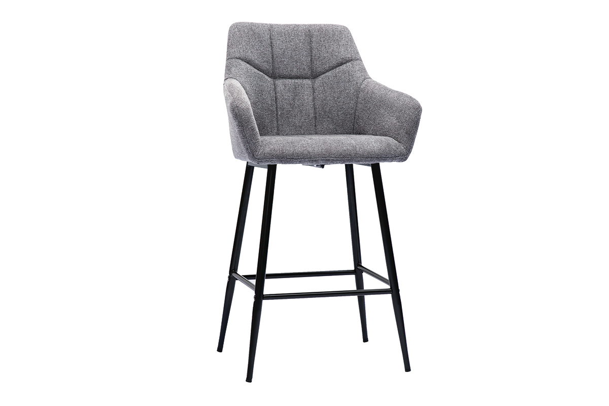 Set de 2 taburetes de cocina con asiento acolchado de tela efecto aterciopelado texturizado gris y metal negro 65 cm MONTERO