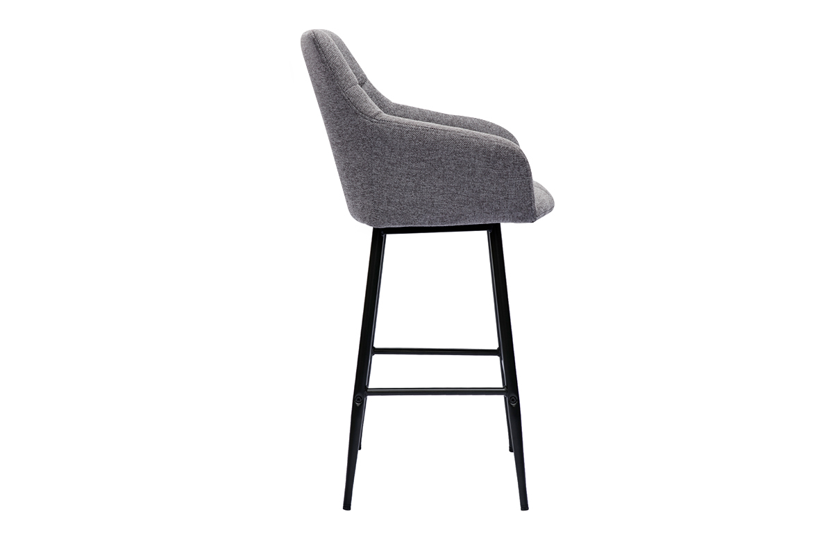 Set de 2 taburetes de cocina con asiento acolchado de tela efecto aterciopelado texturizado gris y metal negro 65 cm MONTERO