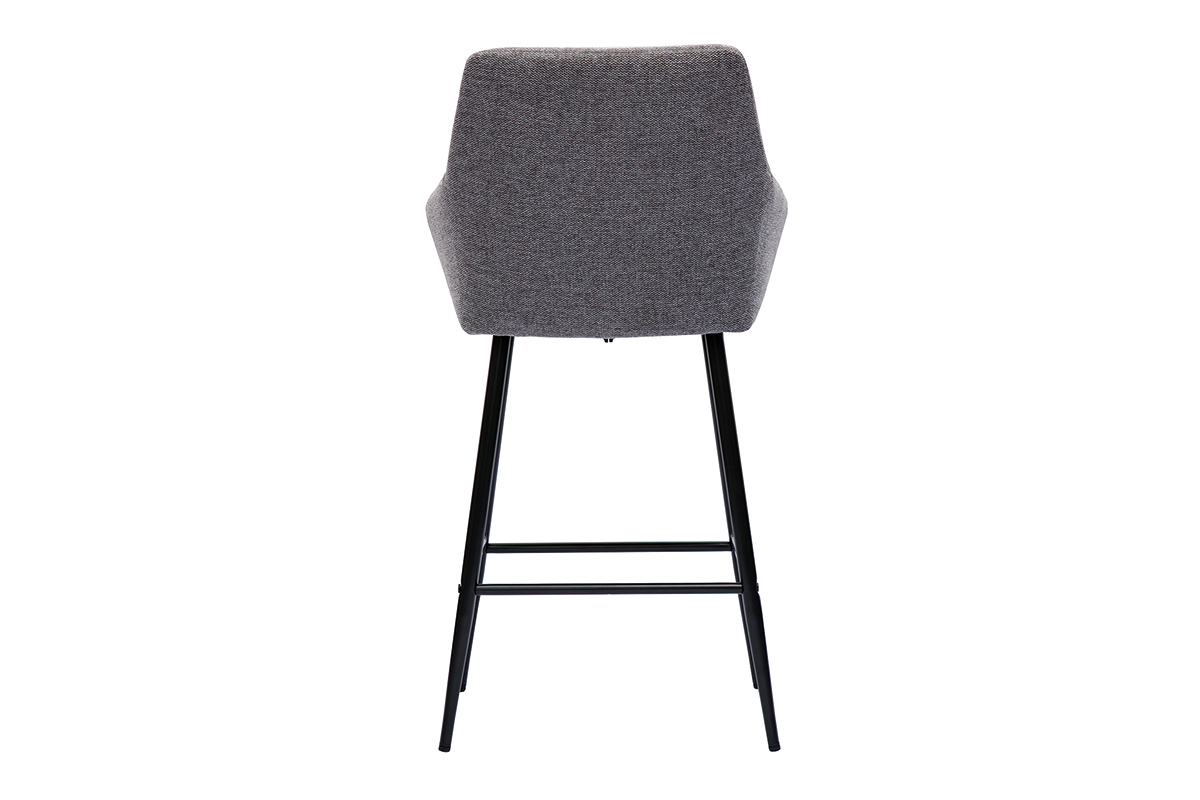 Set de 2 taburetes de cocina con asiento acolchado de tela efecto aterciopelado texturizado gris y metal negro 65 cm MONTERO