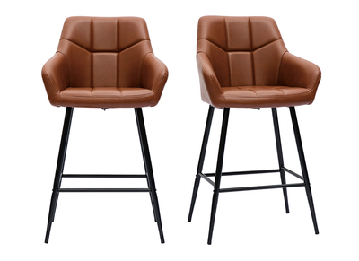 Set de 2 taburetes de cocina con asiento acolchado marrón y metal negro 65 cm MONTERO