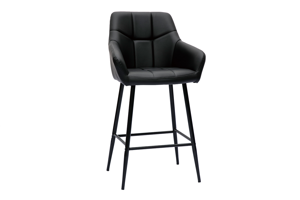Set de 2 taburetes de cocina con asiento acolchado negro y metal negro 65 cm MONTERO