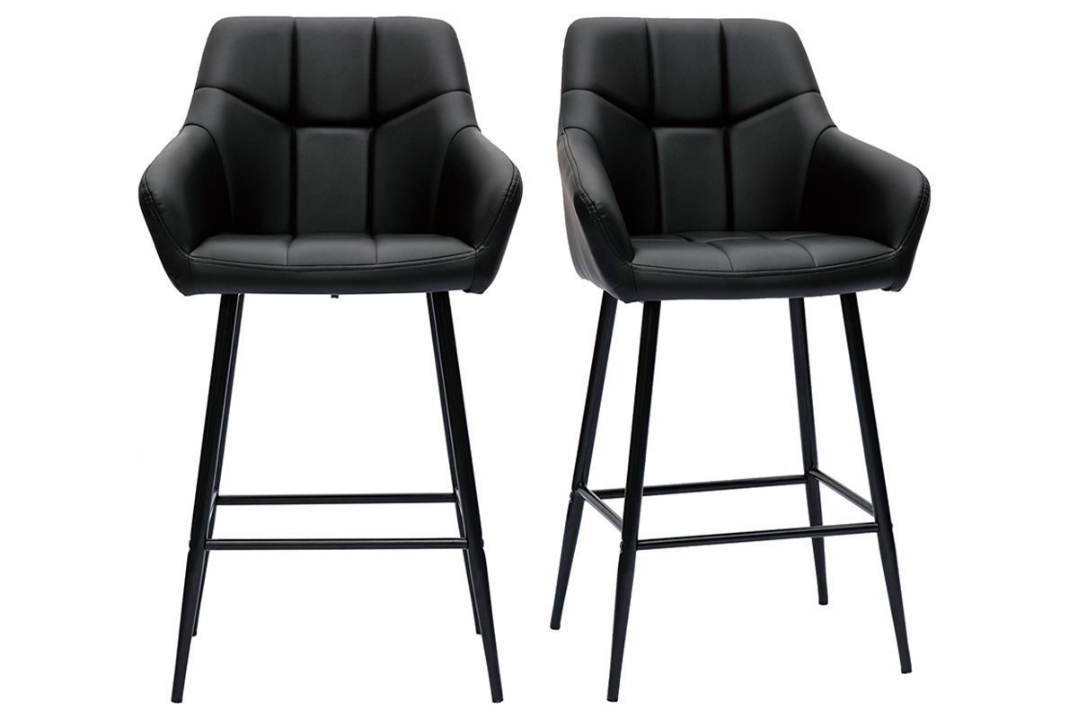 Set de 2 taburetes de cocina con asiento acolchado negro y metal negro 65 cm MONTERO