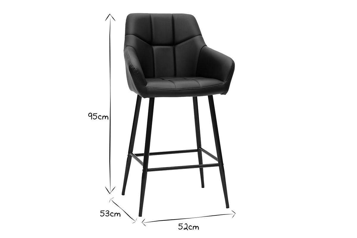 Set de 2 taburetes de cocina con asiento acolchado negro y metal negro 65 cm MONTERO