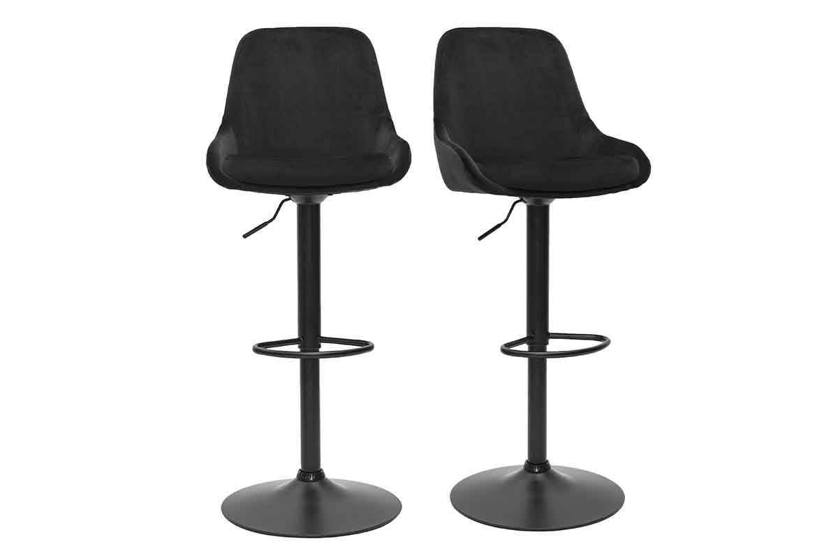 Set de 2 taburetes de cocina de diseo ajustables 360 de terciopelo azul petrleo y metal negro HOLO