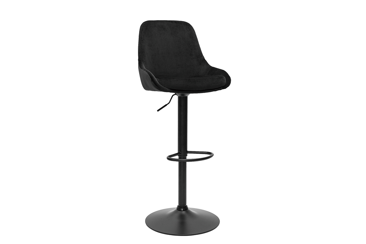 Set de 2 taburetes de cocina de diseo ajustables 360 de terciopelo azul petrleo y metal negro HOLO
