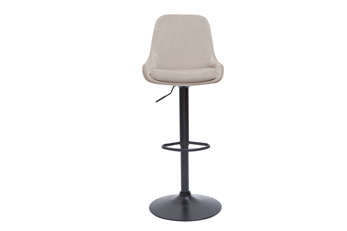 Set de 2 taburetes de cocina de diseo ajustables 360 de terciopelo topo y metal negro HOLO