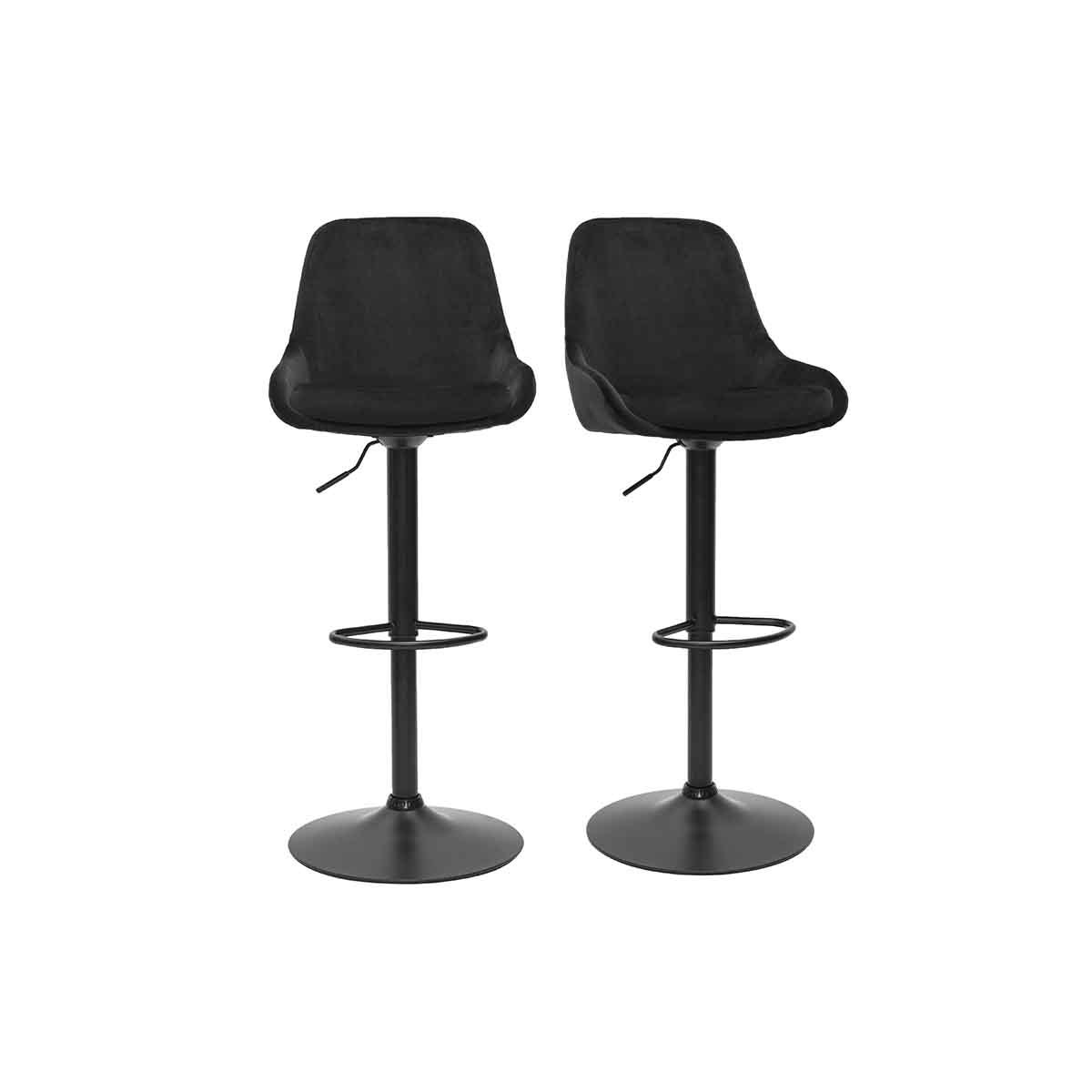 Set de 2 taburetes de cocina de diseño ajustables 360º de terciopelo azul petróleo y metal negro HOLO