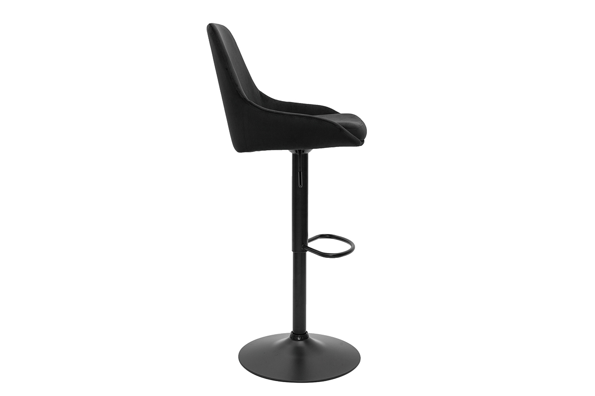 Set de 2 taburetes de cocina de dise�o ajustables 360� de terciopelo azul petr�leo y metal negro HOLO