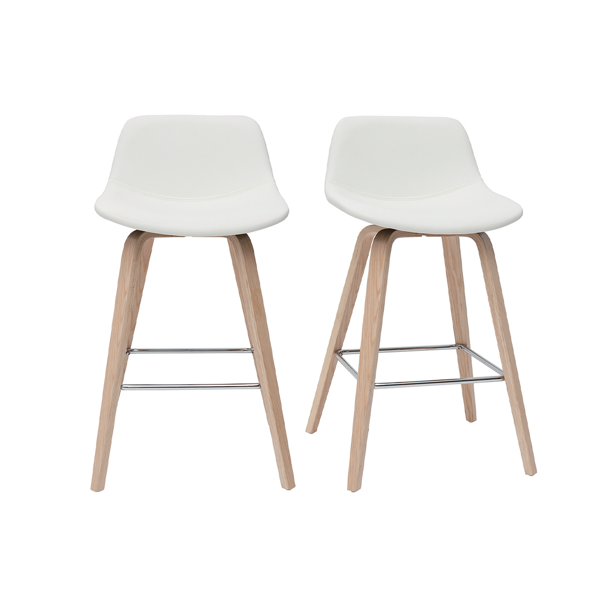 Set de 2 taburetes de cocina de diseño blanco con madera clara 65 cm NONIE